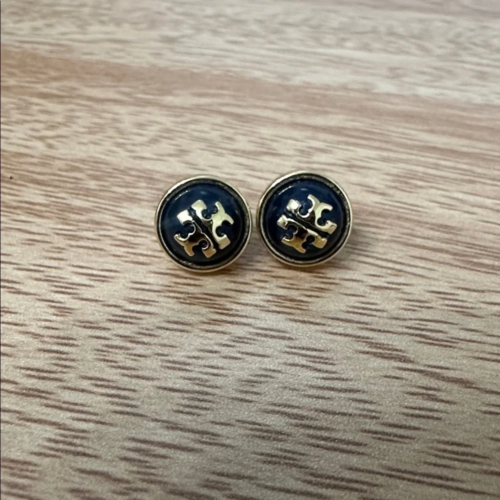 Tory Burch Gold and Blue Stud Earrings